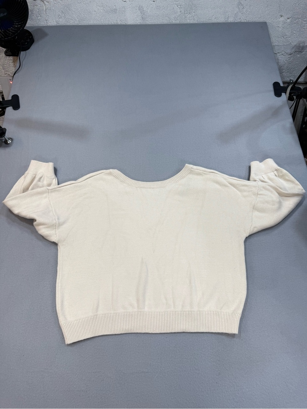 Vero Moda Soft Cream Knit V Back Cropped Cotton Blend Sweater L